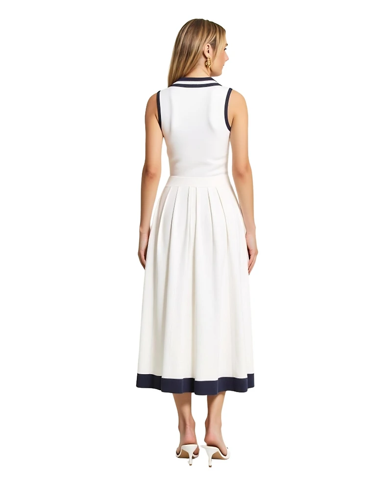 Modenaire Women's Sleeveless Knit Midi Dress with Contrast Collar