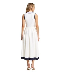 Modenaire Women's Sleeveless Knit Midi Dress with Contrast Collar