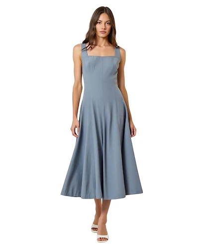 Modenaire Women's Wide Strap Square Neck Fit & Flare Midi Dress