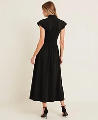 Modenaire Women's Scallop Edge Mock Neck Sleeveless Knit Midi Dress