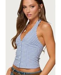 Edikted Women's Evan Gingham Button Up Halter Top