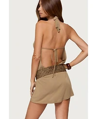 Edikted Women's Lukka Backless Halter Wrap Mini Dress