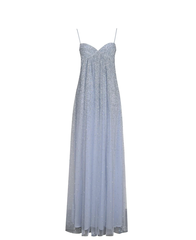 Miss Circle Women's Wallie Baby Blue Rhinestone Embellished Mesh Backless Gown