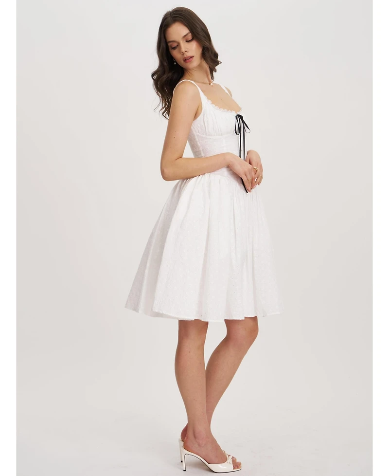 Miss Circle Women's Madison Cotton Eyelet Square Neck Midi Dress