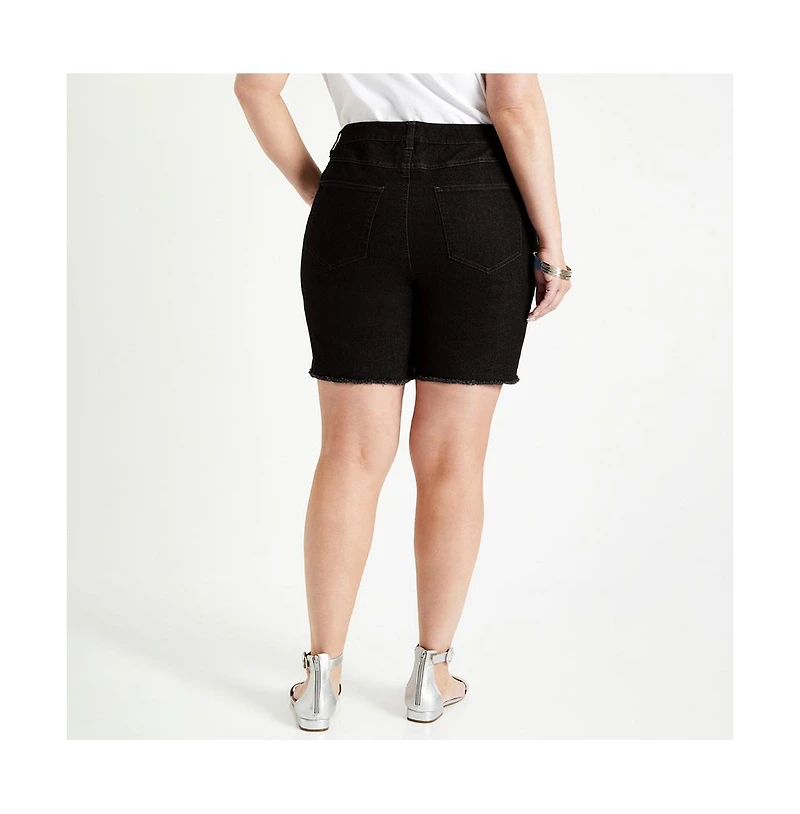 June + Vie Women's June + Vie Raw Hem Curvie Fit Denim Shorts