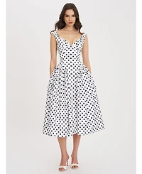 Miss Circle Women's Rahma Polka Dot Drop Waist Midi Cotton Poplin Dress