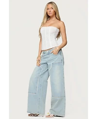 Edikted Womens Teela Lacey Low Rise Carpenter Jeans