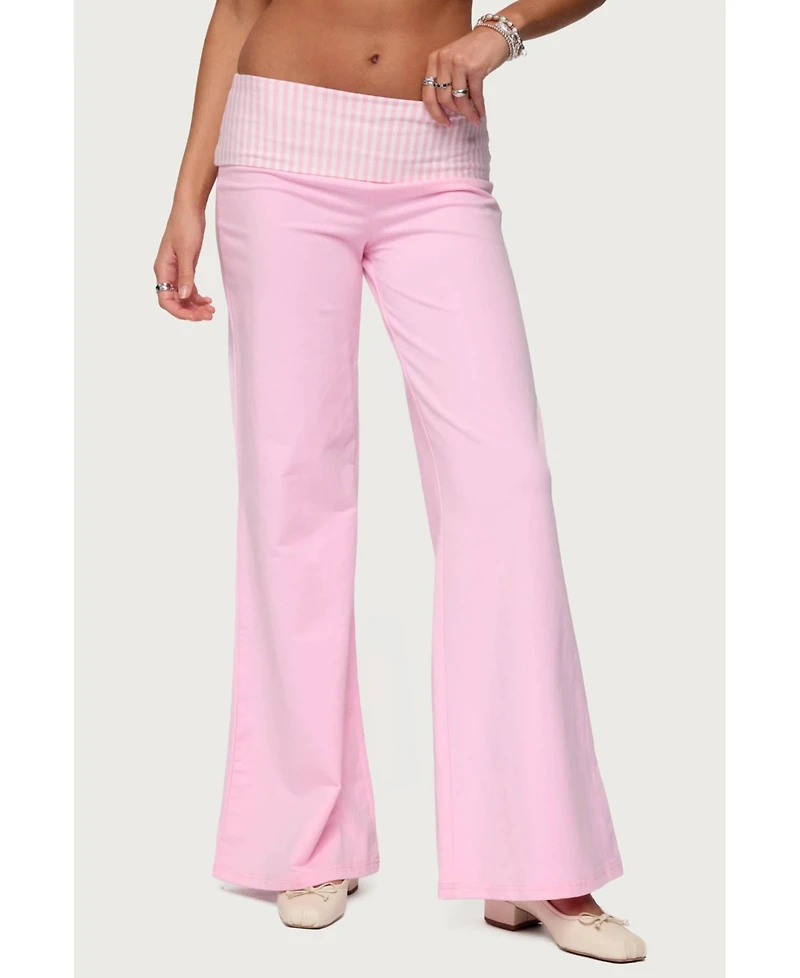 Edikted Women's Meshey Striped Fold Over Pants