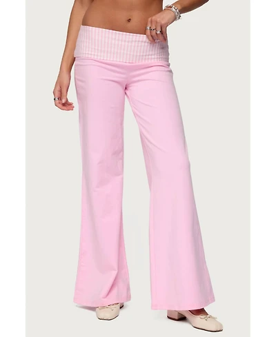 Edikted Women's Meshey Striped Fold Over Pants