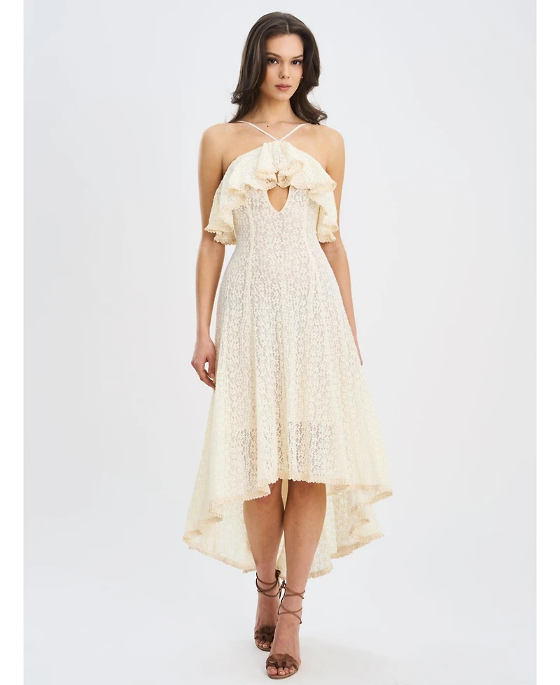 Miss Circle Women's Idra Lace Trim Sleeveless Crochet Midi Trailing Dress