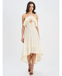 Miss Circle Women's Idra Lace Trim Sleeveless Crochet Midi Trailing Dress