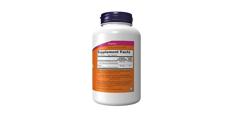 Now Foods Pantothenic Acid ,500 mg ,250 Caps