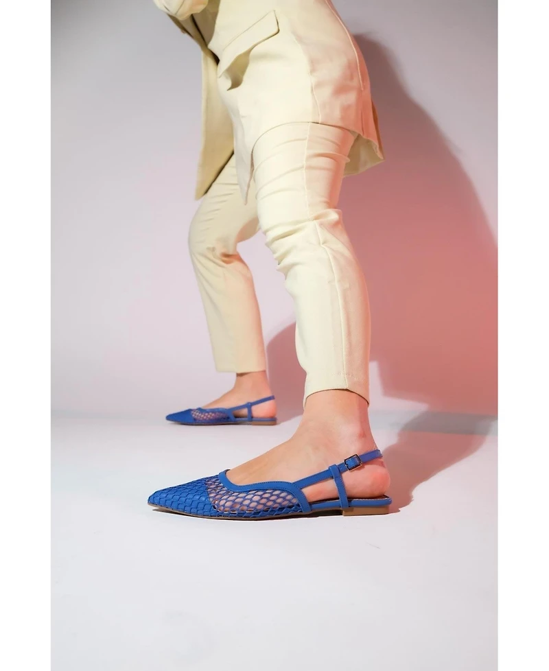 Prologue Shoes Brace Blue Mesh Flat Sandal (Women)
