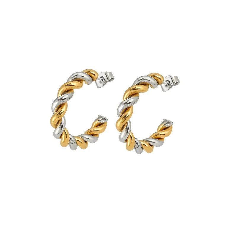 Hollywood Sensation Gilded Twist Mixed Metal Two-Tone Hoop Earrings
