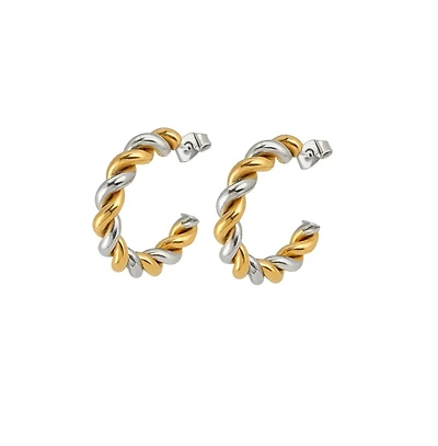 Hollywood Sensation Gilded Twist Mixed Metal Two-Tone Hoop Earrings