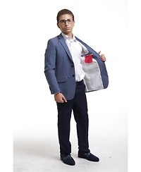 Elie Balleh Boys Navy Slim Fit Checked Blazer
