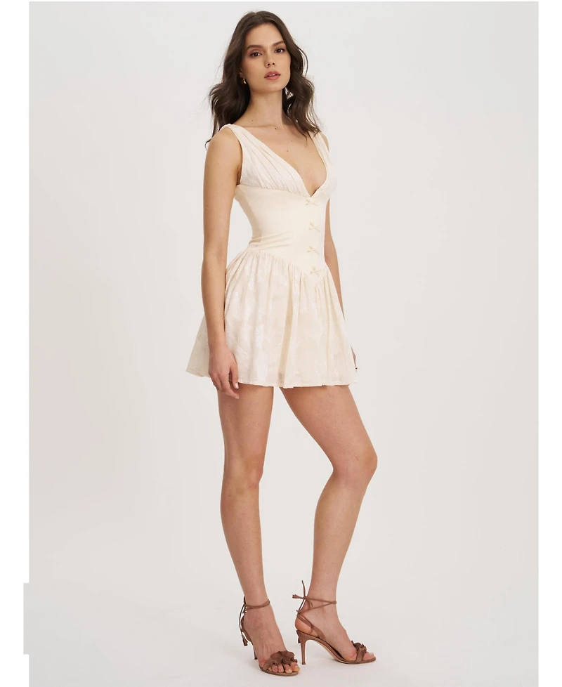 Miss Circle Women's Zahara Off White Jacquard Drop Waist Mini Dress