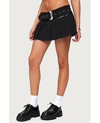 Edikted Womens Kore Belt Pleated Denim Micro Skort