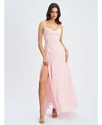 Miss Circle Women's Mallory Baby Pink Stripe Jacquard High Slit Gown