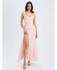 Miss Circle Women's Mallory Baby Pink Stripe Jacquard High Slit Gown