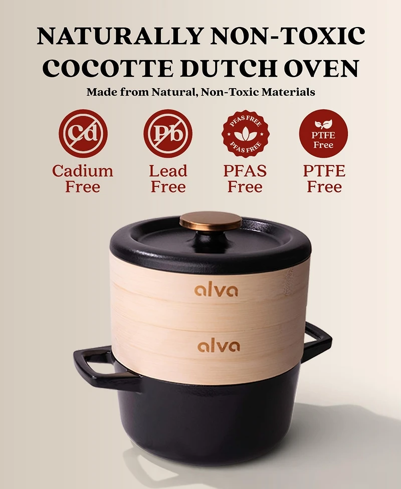 Alva Nori 2.5 Qt Enameled Cast Iron Cocotte Dutch Oven & Steamer Set