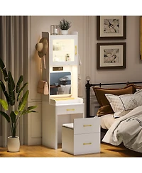 Vlsrka 3-in-1 Vanity Desk with Led Sensor Light, Flip Mirror and Drawers