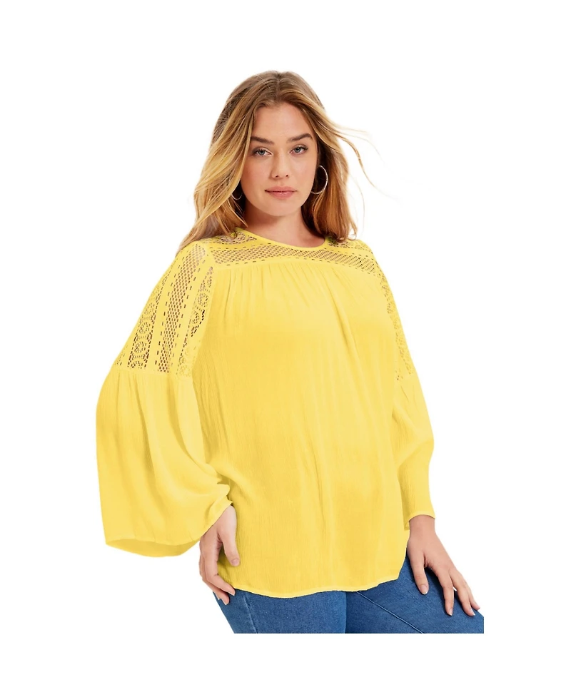 June + Vie Women's Crochet-Trim Blouse