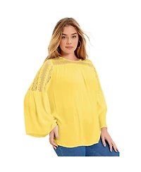 June + Vie Women's Crochet-Trim Blouse