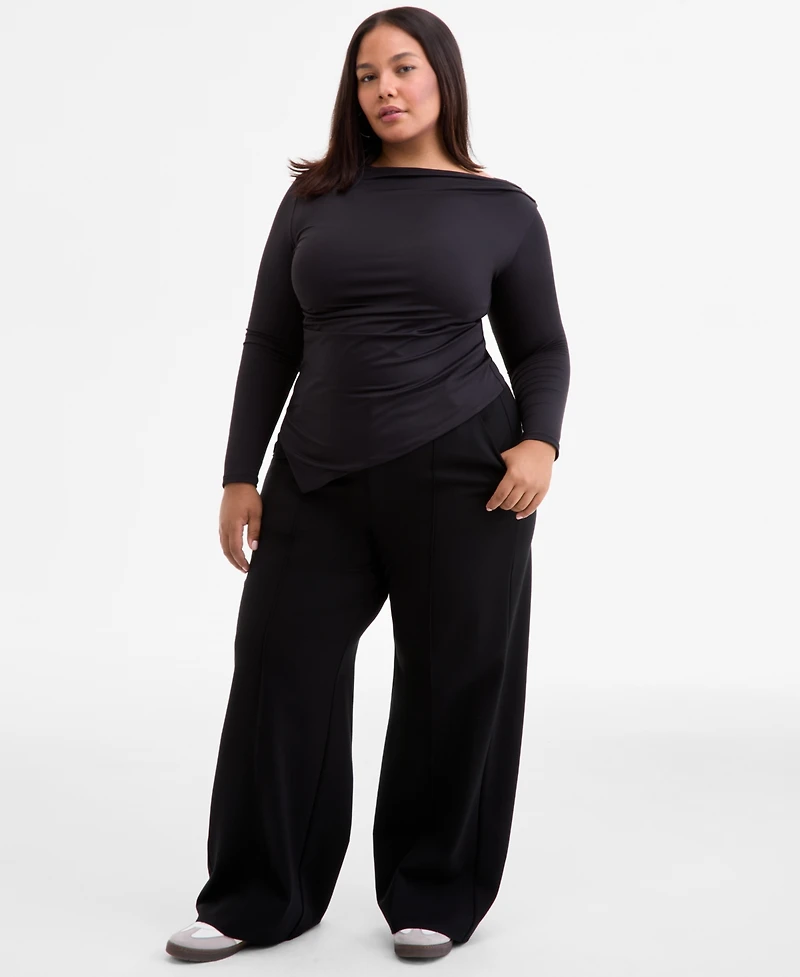 Bar Iii Trendy Plus Boat-Neck Asymmetrical Hem Top, Macy's Exclusive