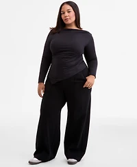 Bar Iii Trendy Plus Boat-Neck Asymmetrical Hem Top, Macy's Exclusive