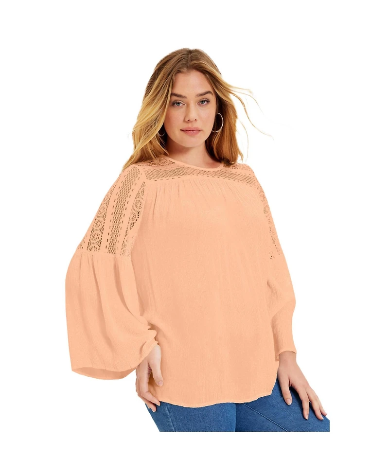 June + Vie Women's Crochet-Trim Blouse
