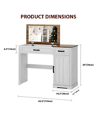 Vlsrka Vanity desk with mirror and storage drawers.