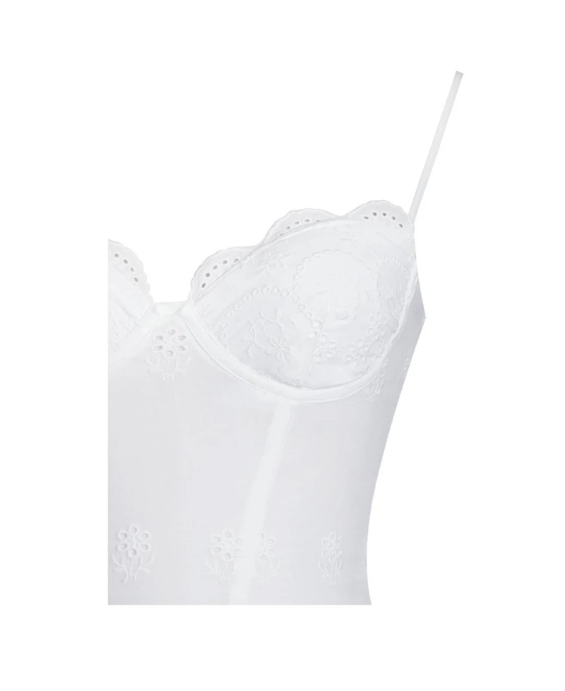 Miss Circle Women's Oberon White Cotton Eyelet Lace-Up Back Maxi Dress