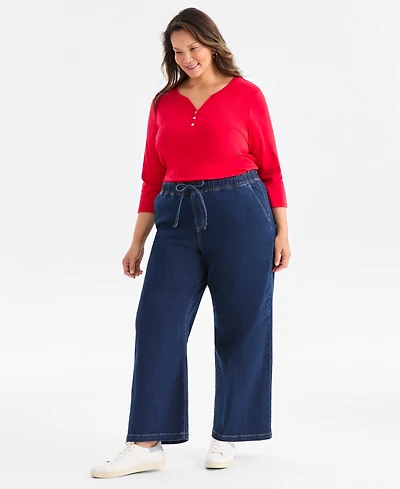 Style & Co Plus High-Rise Pull-On Wide-Leg Jeans, Macy's Exclusive