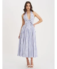Miss Circle Women's Mackenna Navy Stripe Halter Smock Back Maxi Dress