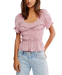 Free People Women's Adore You Printed Puff-Sleeve Blouse