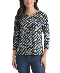 Jones New York Petite Printed Keyhole Top