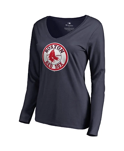 Fanatics Mto Label Women's Navy Boston Red Sox Cooperstown Collection Forbes Long Sleeve V-Neck T-Shirt