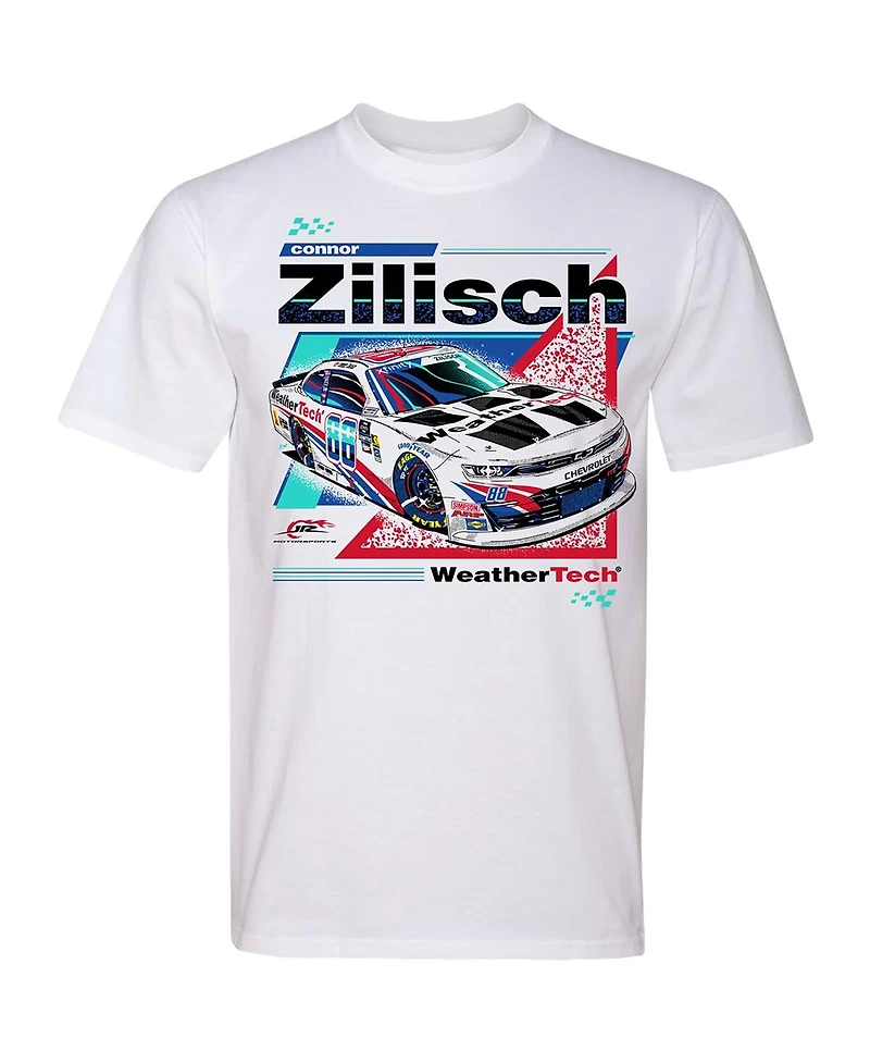 Jr Motorsports Official Team Apparel Men's White Connor Zilisch WeatherTech Car T-Shirt