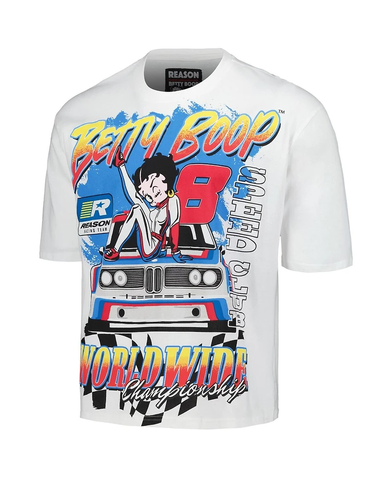 Reason Men's and Women's White Betty Boop Racing Graphic Box T-Shirt