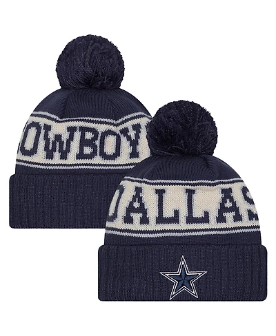 New Era Men's Navy Dallas Cowboys Retro Cuffed with Pom Knit Hat