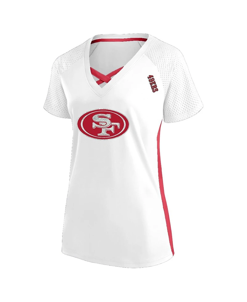 Fanatics Women's White San Francisco 49ers Plus Glitter Lace-Up V- Neck T-Shirt