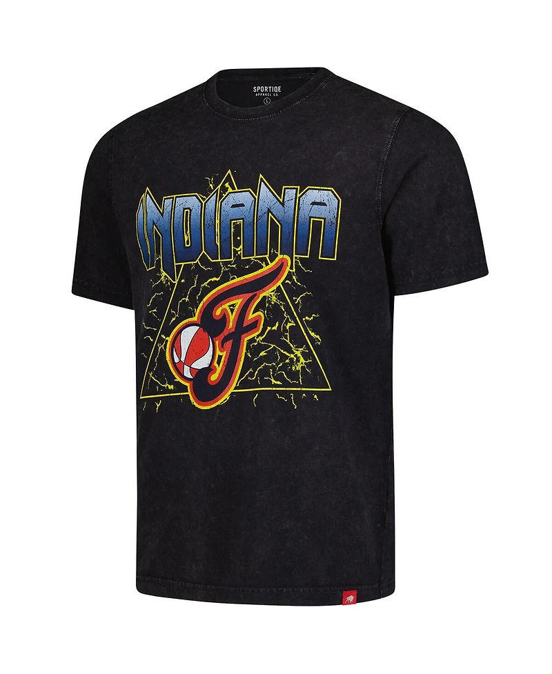 Sportiqe Men's and Women's Black Indiana Fever Rock Roll Collection Angus Mineral Wash T-Shirt