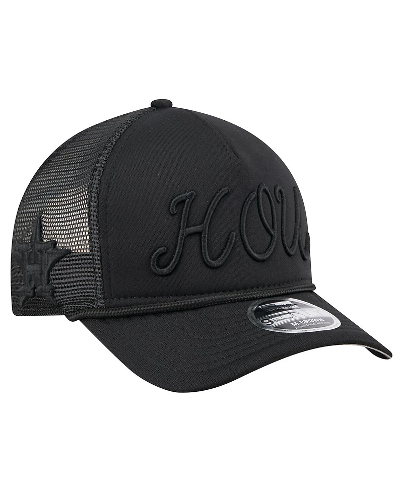 New Era Men's Black Houston Astros City Initial 9FORTY A-Frame M-Crown Adjustable Trucker Hat
