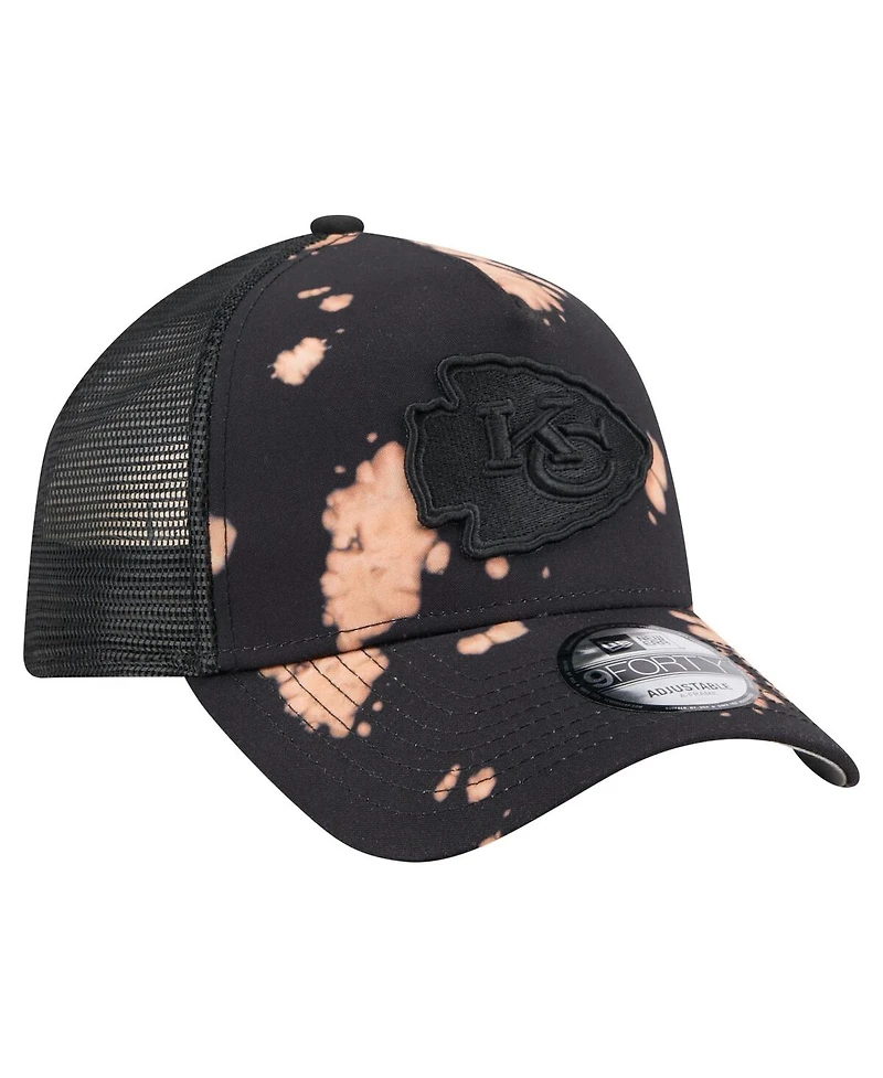 New Era Men's Black Kansas City Chiefs Bleached 9FORTY A-Frame Adjustable Hat