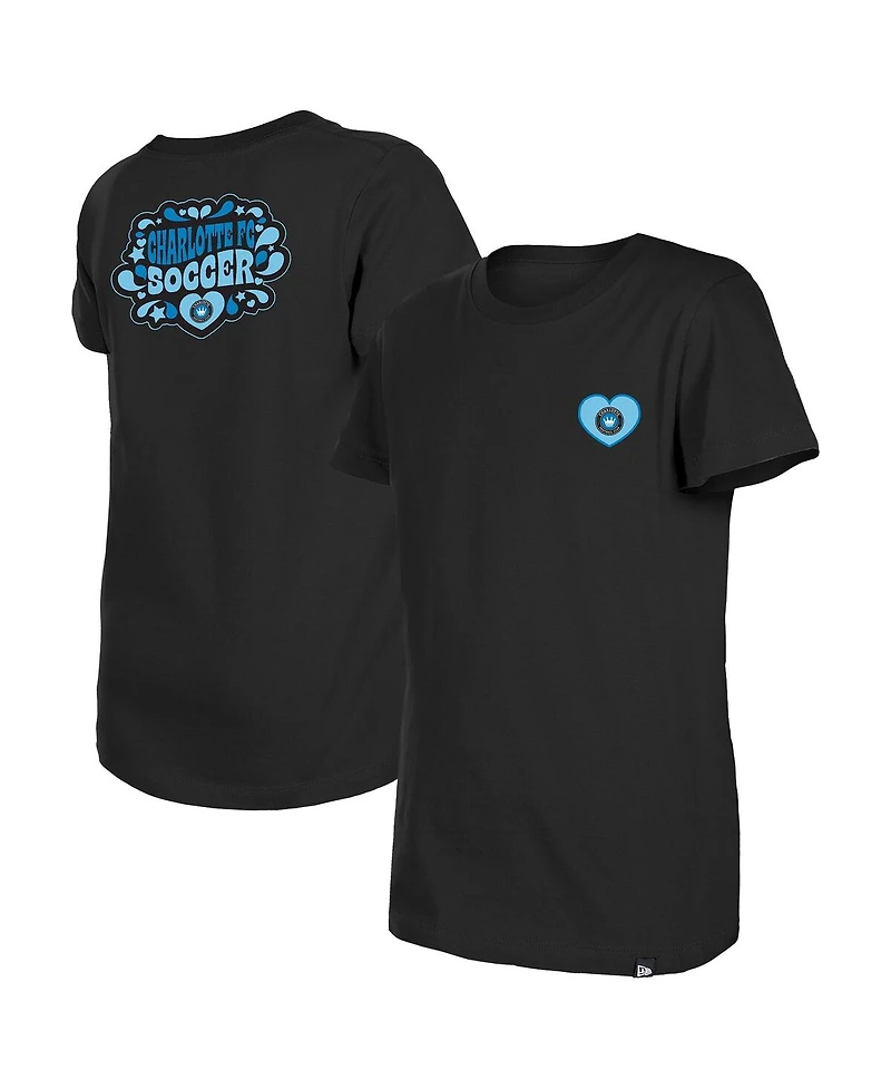 New Era Big Girls Black Charlotte Fc Bubble Heart T-Shirt