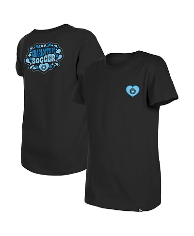 New Era Big Girls Black Charlotte Fc Bubble Heart T-Shirt