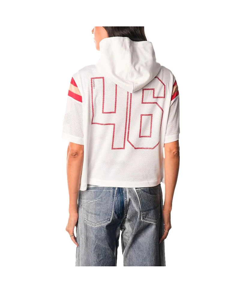 The Wild Collective Women's White San Francisco 49ers Mesh Short Sleeve Hoodie T-Shirt