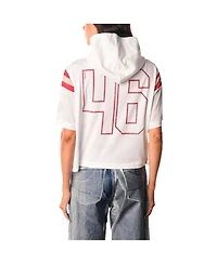The Wild Collective Women's White San Francisco 49ers Mesh Short Sleeve Hoodie T-Shirt