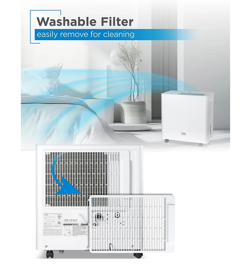 Black & Decker 4500 Sq. Ft. Dehumidifier with Built-In Drain Pump for Continuous Drainage, Energy Star, Digital, White